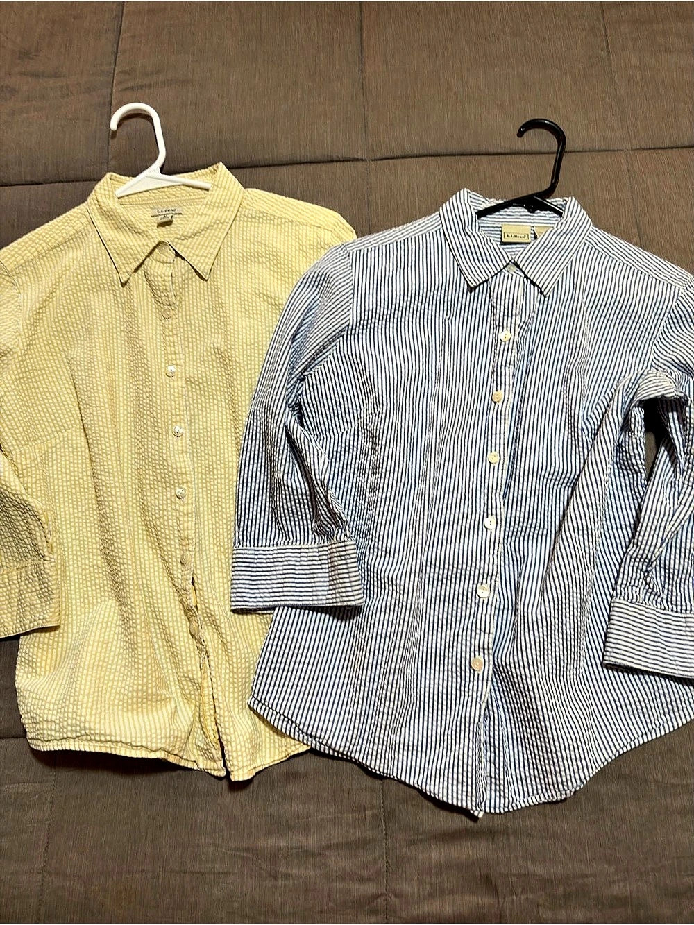 L.L.Bean Seersucker Cotton Button-Down Shirts Size M 3/4 Sleeves